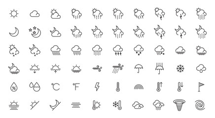 60 weather icons, black lines