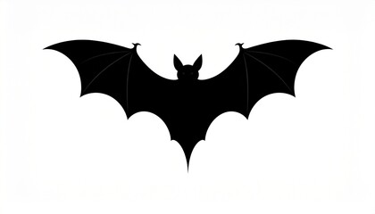 Fototapeta premium Silhouette of a Bat with Spread Wings on a White Background, Halloween Icon