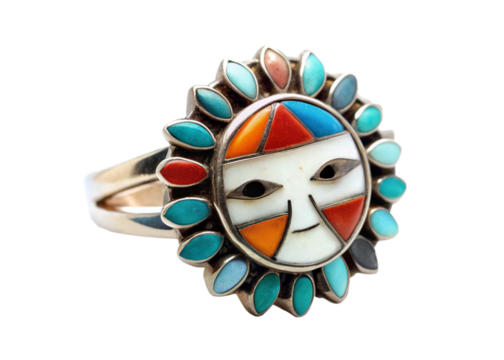 Zuni sunface inlay ring isolated on white background