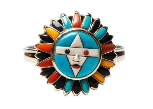 Zuni sunface inlay ring isolated on white background