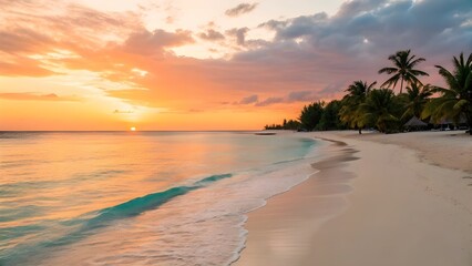 Glorious Sun Sets Over Seven Mile Beach In Jamaica, Casting Golden Light Across The Turquoise Caribbean Waters And Powdery Sand, Creating A Tropical Paradise Of Relaxation And Beauty