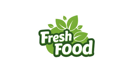 Fresh Food Logo with Green Leaves and Bold White Text on Transparent Background