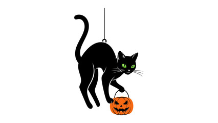 Enchanting Halloween Silhouette: An elegant black cat poised to collect a Halloween pumpkin. A touch of spooky charm to welcome the festive season.