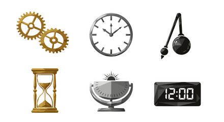 Vector art of collection of timekeeping devices