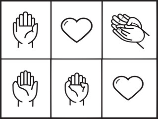 Elegant Hand Holding Heart Symbol Icon Set Modern Line Art