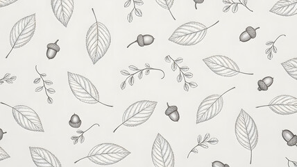 Seamless pattern of autumn leaves and acorns