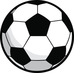 Fototapeta premium Classic black and white soccer ball, traditional football design, geometric pentagon hexagon pattern, isolated on white background, sports equipment illustration