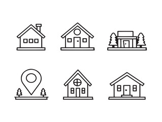 Creative Home Location Six Icons Outline Minimalist Vector Design