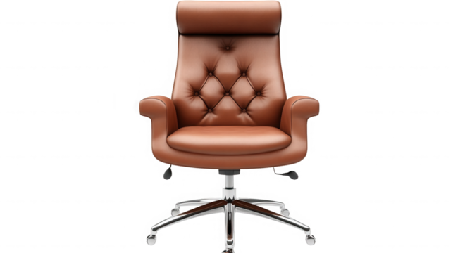 Brown leather office chair isolated on transparent background