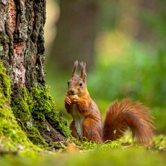 Obraz premium Squirrel in a mossy forest