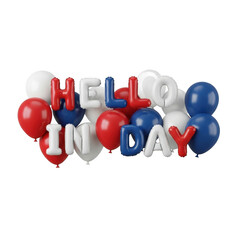 Red white blue balloons spell out happy holiday isolated on transparent background