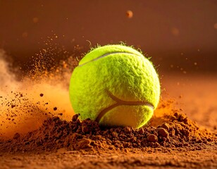 Tennis Ball on Clay Court, Action Shot.