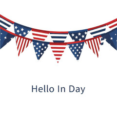 Festive bunting flags with stars and stripes isolated on transparent background