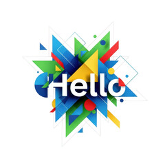 Colorful geometric explosion with hello text isolated on transparent background