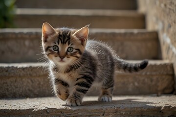 cat on the window stairs staring with love
