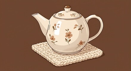Teapot on Knitted Coaster: Vintage Charm, Cozy Home, Illustration