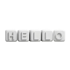 White 3d letter blocks spelling out hello isolated on transparent background
