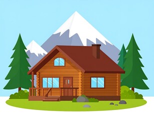 Rustic Wooden Cabin in Mountain Scenery.