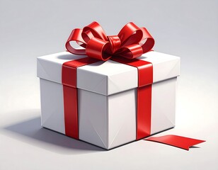 Obraz premium White gift box with red ribbon
