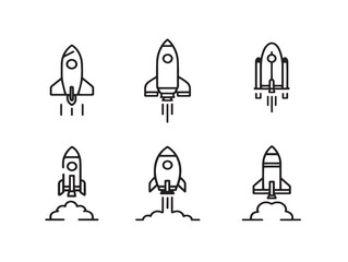Rocket Launch Icon Set Minimalist Modern Line Art Vector
