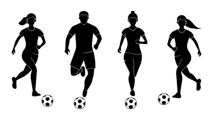 Soccer Players Running with Balls Silhouette Illustration