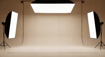 3d icon of professional photography studio setup with softbox lights and backdrop for portrait and product photography