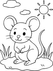 Adorable mouse outline for a children's coloring activity, featuring a simple design with a nostalgic feel like a Y2K Wool Yarn pattern