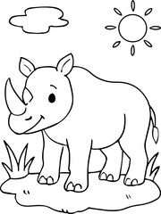 A charming rhino coloring page design reminiscent of a cute Y2K wool yarn craft project for kids
