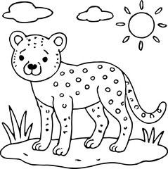 Charming cheetah coloring page illustration, a fun craft project reminiscent of Y2K Wool Yarn hobbies for creative kids
