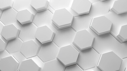 Three-dimensional white hexagonal shapes creating a modern geometric pattern with varying heights and shadows on a light background