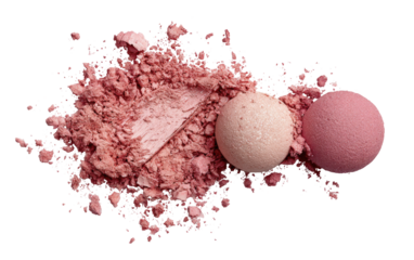 Crushed rose-toned powder makeup with two blush balls