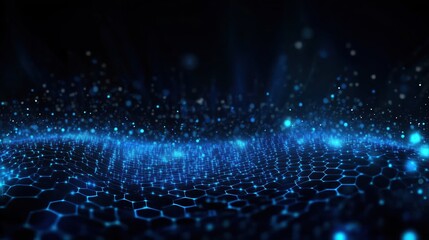 Abstract digital hexagon grid with particles