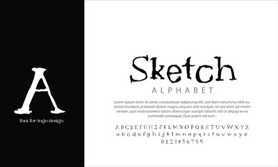 Serif Sketch vector alphabet font for logo design