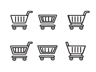 Sleek shopping cart design icons collection with minimalist vector line drawings