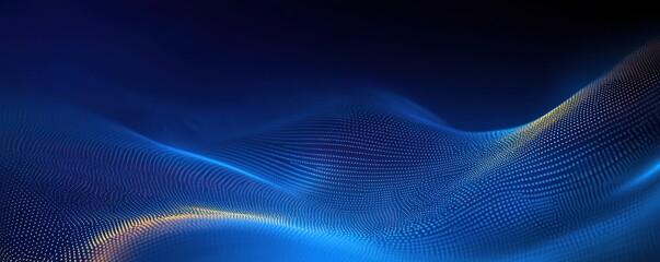 Abstract digital wave pattern formed by glowing blue and golden dots creating a smooth flowing surface on a dark background