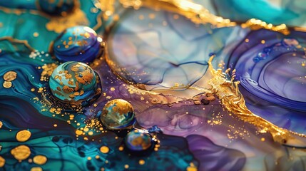 Colorful Abstract Artwork with Blue, Purple, and Gold Accents