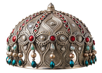 Kyrgyz silver headdress isolated on white background