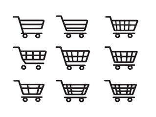 Professional shopping cart icons designed in stylish minimalist vector style