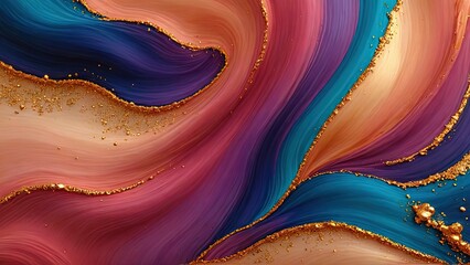 Vibrant Abstract Swirls with Gold Highlights and Rich Textures