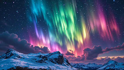 Breathtaking Aurora Borealis Illuminates Mountain Landscape at Night
