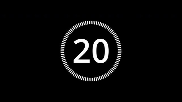 25 second countdown  timer from 25 to 0 seconds real time. Modern flat design of countdown animation isolated on transparent background with alpha channel