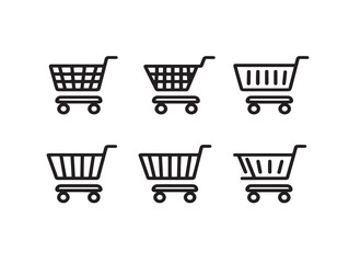 Creative shopping cart check icon collection in clean minimalist vector style