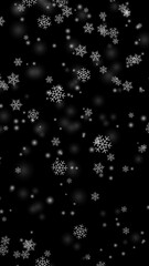 雪の結晶が降る背景（黒背景）