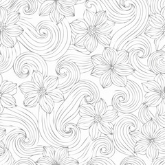 Cute hand drawn sakura seamless pattern. traditional japanese or chinese spring flowers in ink style. doodle cherry plant.
4
