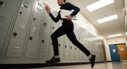 Obraz premium Person running in a school hallway