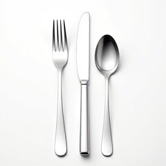 Elegant Set of Fork, Knife, and Spoon on Minimalist Background