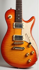 Naklejka premium Electric guitar with vibrant orange finish and classic features