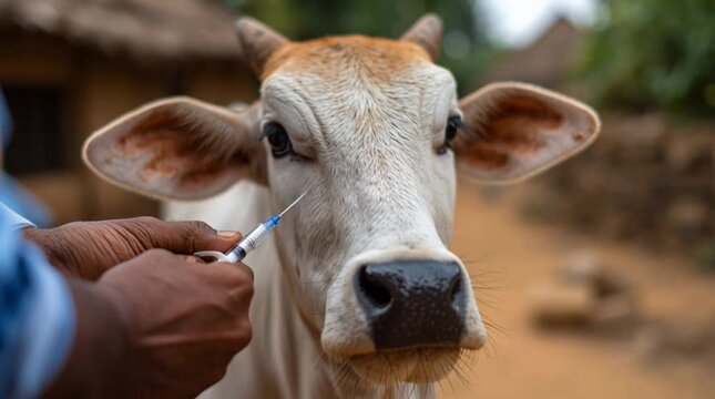 Veterinarian administering lumpy skin disease vaccine to a cow in a rural setting&mdash;protecting livestock health with timely care
