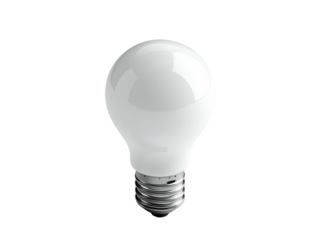 A white, spherical light bulb with metallic base, isolated on black
