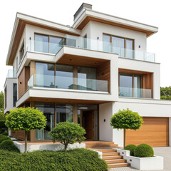 Fototapeta premium Modern luxury residence with sleek design and lush greenery outdoors